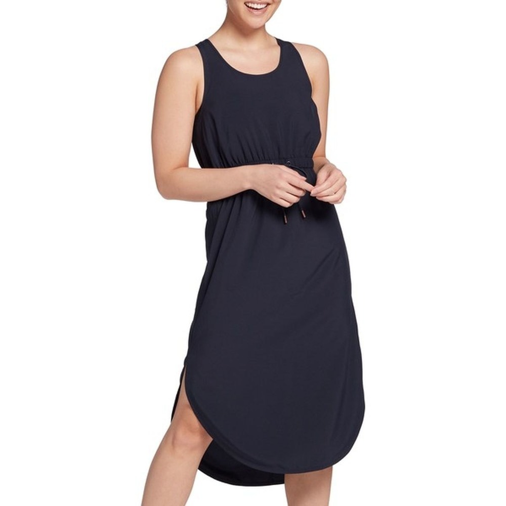CALIA Dress Womens S Navy Blue Drawstring Waist Athleisure Midi High Low